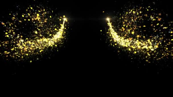 Oro lujoso brillo estrella polvo rastro partículas en negro — Vídeo de stock