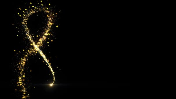 Oneindigheid Sparkling Golden glitter Spiraalvormige lens effect. — Stockvideo