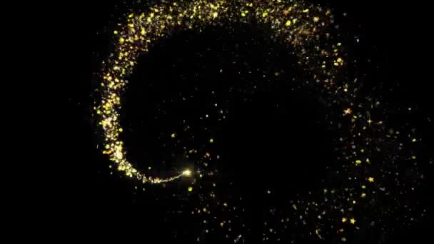 Volo glitter dorato con brillante traccia di particelle di luce d'oro . — Video Stock