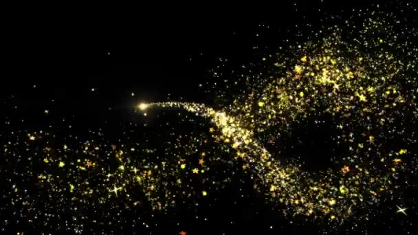 Oro lujoso brillo estrella polvo rastro partículas en negro — Vídeo de stock