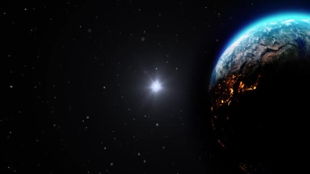Východ slunce z vesmíru Země z orbity Noc do dne. — Stock video