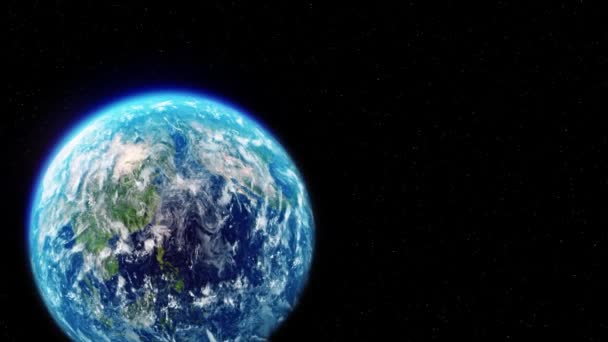 Moln Jorden roterar långsamt från rymden stjärnor tindrar. — Stockvideo