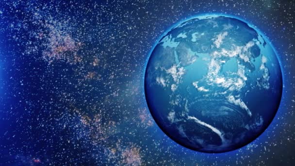 Moln Jorden roterar långsamt från rymden stjärnor tindrar. — Stockvideo