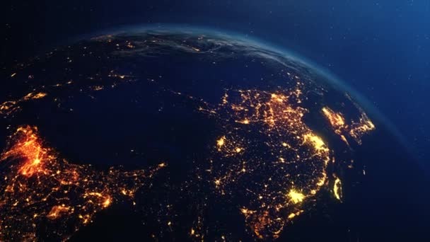 La Noche Vista del Planeta Tierra Ciudad Luces Estación Espacial . — Vídeos de Stock