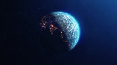 Gece şehir ışıklarıyla Dünya dönüş döngüsü