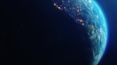 Gece şehir ışıklarıyla Dünya dönüş döngüsü