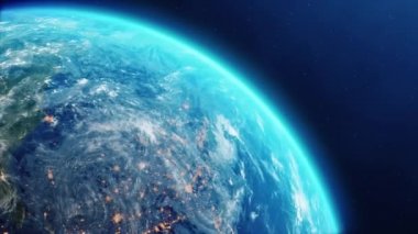 Dünya uzayda eksen üzerinde yıldız döngüsü animasyonuyla dönüyor