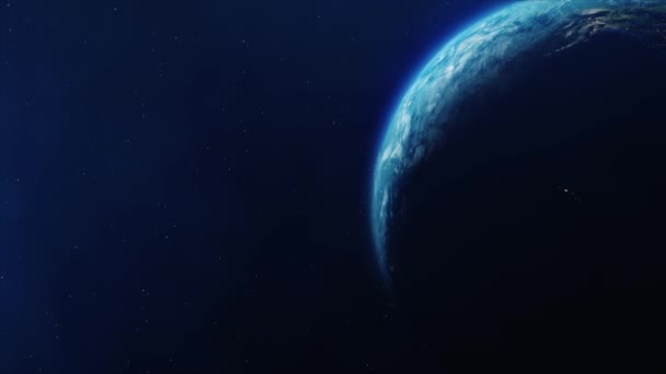 Вид из космоса на вращающуюся планету Земля Солнечное затмение — стоковое видео