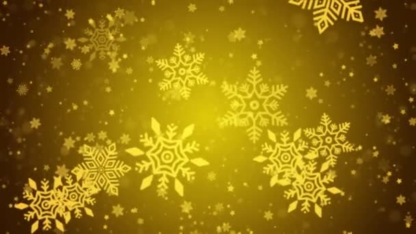 Golden Abstract Falling νιφάδες χιονιού Snowflakes Σωματίδια 4K Loop Animation — Αρχείο Βίντεο