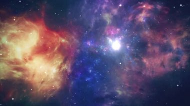 Uzay Galaksisinde Uçan Bilim kurgu Yıldızları ve Gaz Bulutu Döngüsü Canlandırması