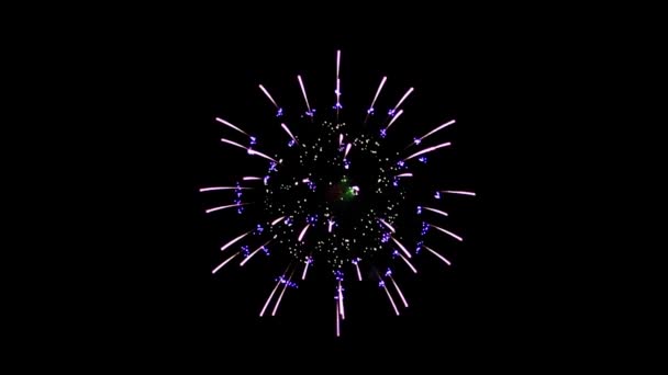 Büyük, parlak havai fişek ışıkları gece gökyüzünde alfa yeşil ekran animasyonu — Stok video