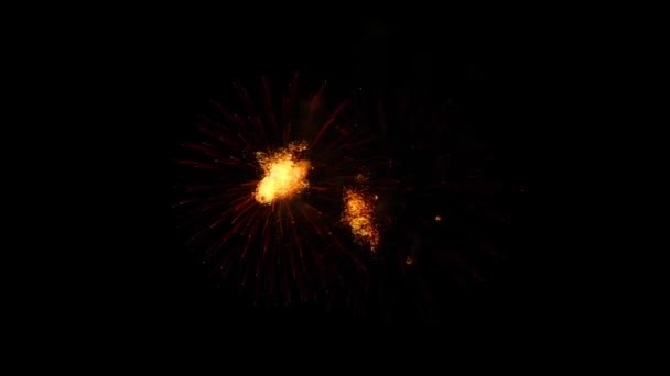 夜晚天空中金色的大焰火爆竹灯阿尔法绿色荧幕动画 — 图库视频影像