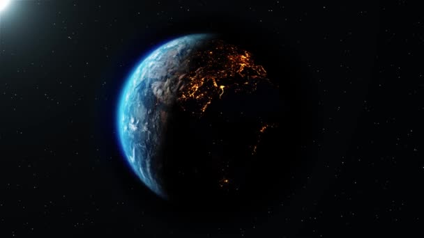 Realistic Motion Graphics of Planet Earth Rotating in the Night Loop Animation. — Stock Video