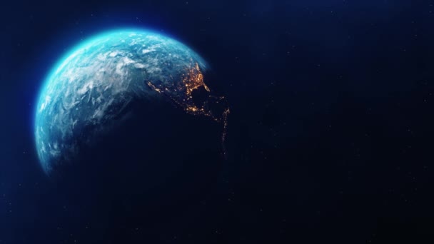 惑星地球のリアルなモーショングラフィックスが夜のループアニメーションで回転 — ストック動画