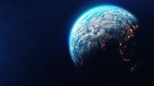 Realistyczna grafika ruchu planety Ziemia obracająca się w animacji pętli nocnej — Wideo stockowe