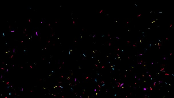 Realistische Confetti Gunshot Popper Explosies Vallende zwart groene scherm Animatie. — Stockvideo