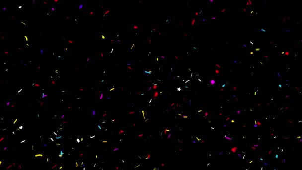 Realistiska Confetti Gunshot Popper Explosioner Fallande svart grön skärm Animation. — Stockvideo