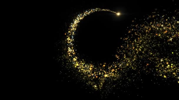 Zlatá třpytivá hvězda Prach Magic Trail jiskřivé částice na černé — Stock video