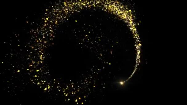 Zlatá třpytivá hvězda aneb částice se třpytkami a světlou stezkou pohybující se — Stock video