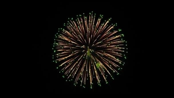 Mooi vuurwerk Explosieshow aan de nachtelijke hemel Animatie met groen scherm. — Stockvideo