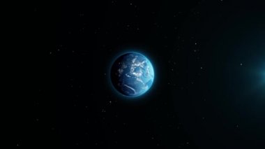 Mavi Dünya 'nın Gece ve Gündüz Işıkları Gezegen Canlandırması' ndaki yakın çekim görüntüsü.