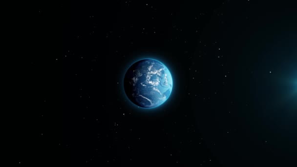 Närbild av Blue Earth utrymme på natten och dagen ljus på planeten Loop Animation. — Stockvideo
