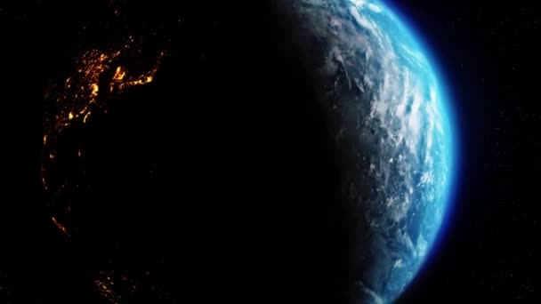 Közelkép a Kék Föld térről éjjel-nappal Fények a Planet Loop Animáción. — Stock videók