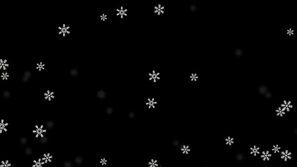 Śnieg Śnieżynka Cząsteczki śniegu pętla czarny Alpha zielony ekran animacji. — Wideo stockowe