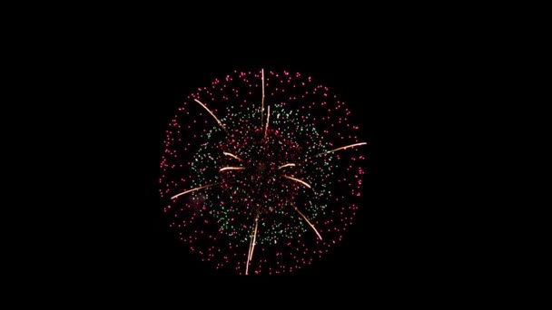 多色烟火爆炸显示夜空动画阿尔法绿色屏幕. — 图库视频影像