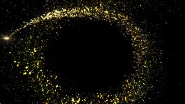 Arany csillogó csillag por Kör nyomvonal csillogó részecskék a fekete — Stock videók