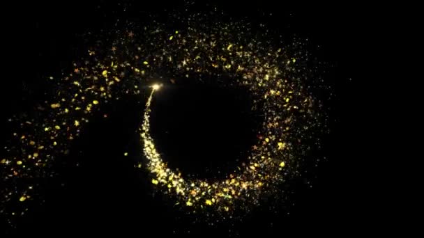 Oro scintillante stella polvere cerchio di tracce scintillanti particelle sul nero — Video Stock