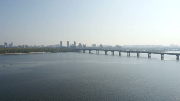 Aerial Paton Bridge over Dnieper river — Stock Video