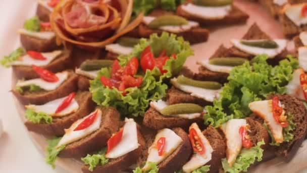 Delicious Canapes and Snacks at the Wedding Banquet — Stock Video