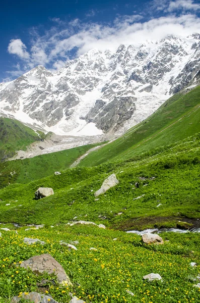 Uitzicht op de vallei van de berg in zonnige zomerdag — Stockfoto