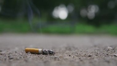 Adam parkta yanan sigarayı ayağıyla eziyor. Sigara içilmiyor