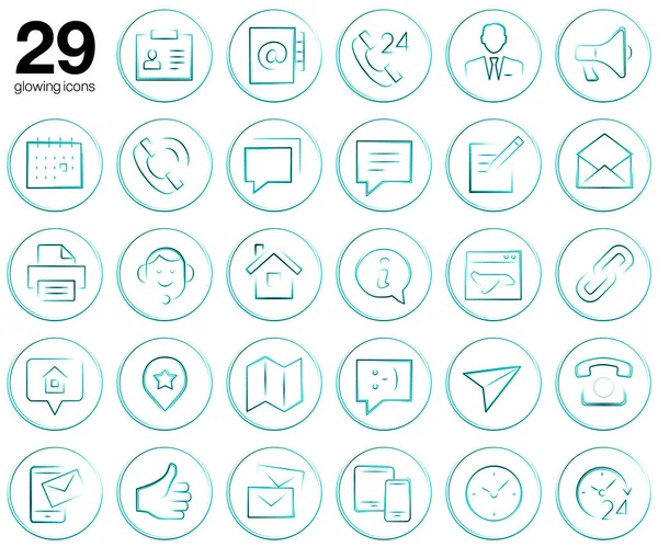 29 glowing web icons set - Contact us. White background