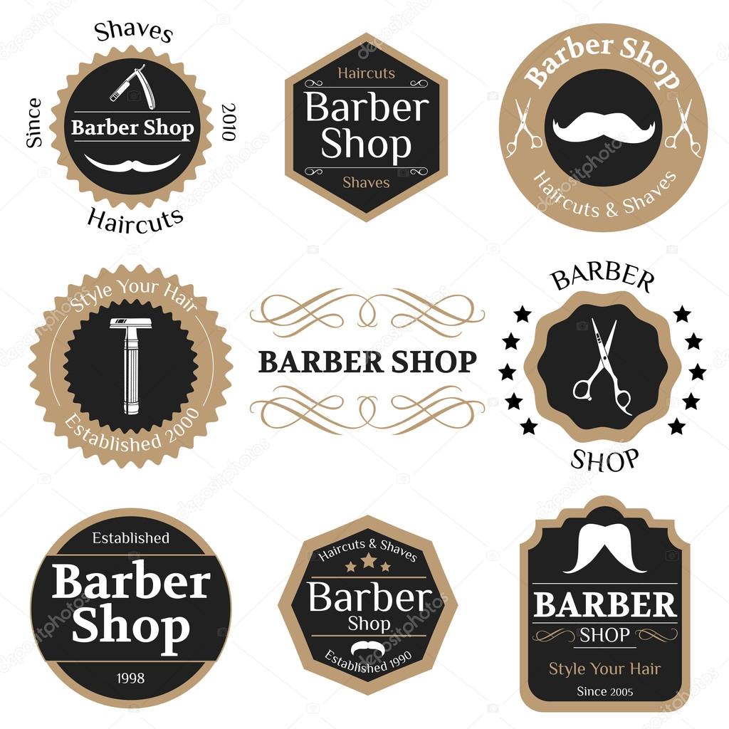Set of vintage barber shop badges with typographics and design e