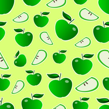 Beyaz kontur seamless modeli ile yeşil elma
