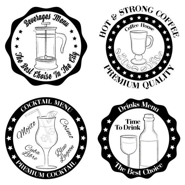 Set de insignias de bebidas blancas y negras — Vector de stock