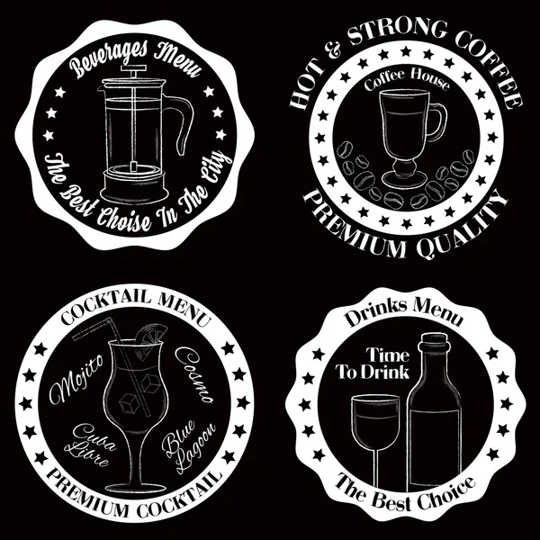 Set of black and white drinks badges — Stock Vector