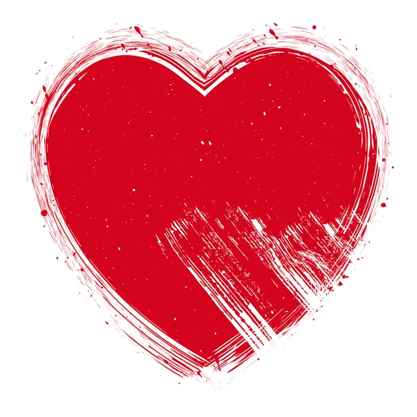 Corazón rojo dibujado a mano con salpicadura grunge sobre fondo blanco. Han. — Archivo Imágenes Vectoriales