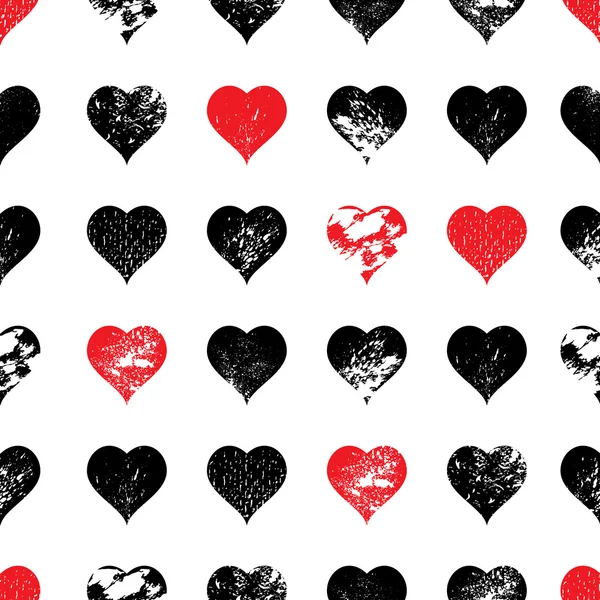 Απρόσκοπτη μοτίβο φόντου με κόκκινες και μαύρες καρδιές — Διανυσματικό Αρχείο