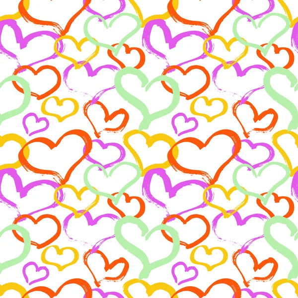 Abstract seamless pattern with grunge hearts on white background — Stock Vector