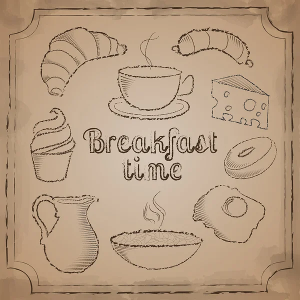 Набор коричневого завтрака на бежевом винтажном фоне — стоковый вектор