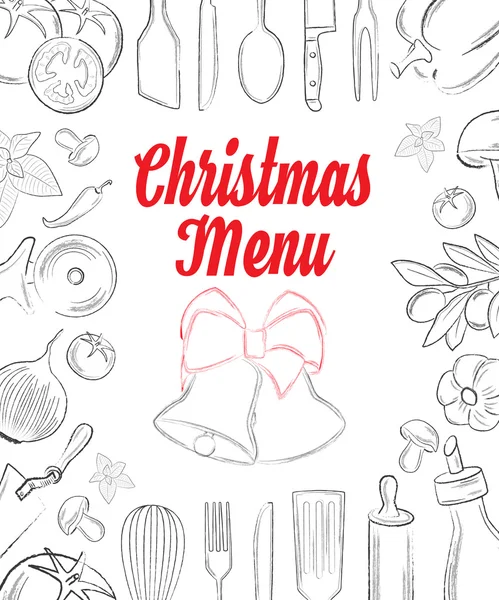 Page d'accueil du menu Christas avec des éléments dessinés à la main sur fond blanc — Image vectorielle
