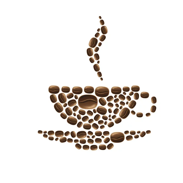 Copa de granos de café sobre fondo blanco — Vector de stock