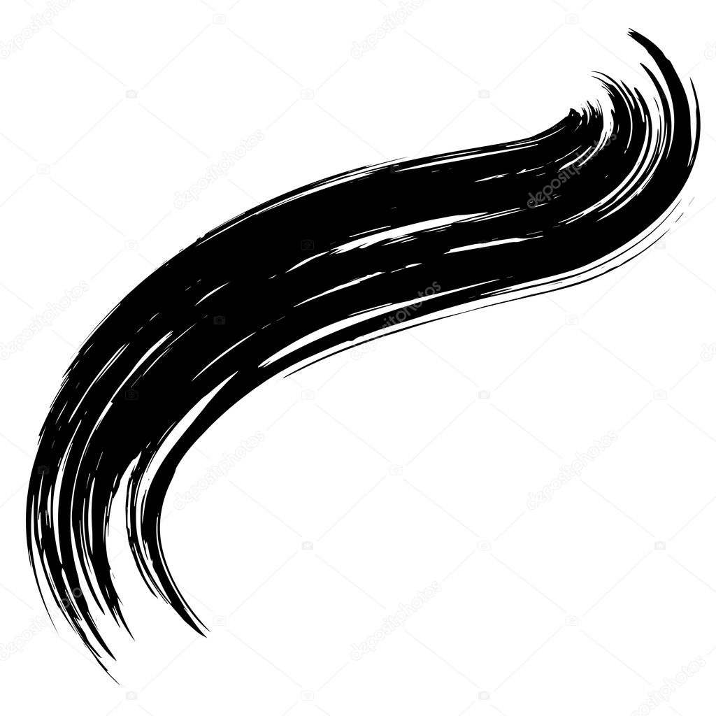 Grunge hand drawn black paintbrush. Curved brush stroke