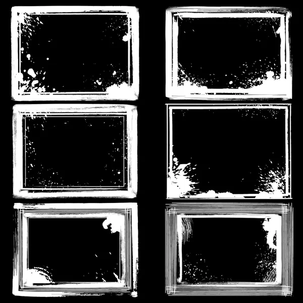 Set of black ink grunge frames with spots on white background. B — Stock Vector