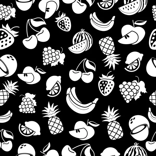 白い背景の黒い果実パターン — ストックベクタ