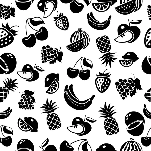 白い背景の黒い果実パターン — ストックベクタ